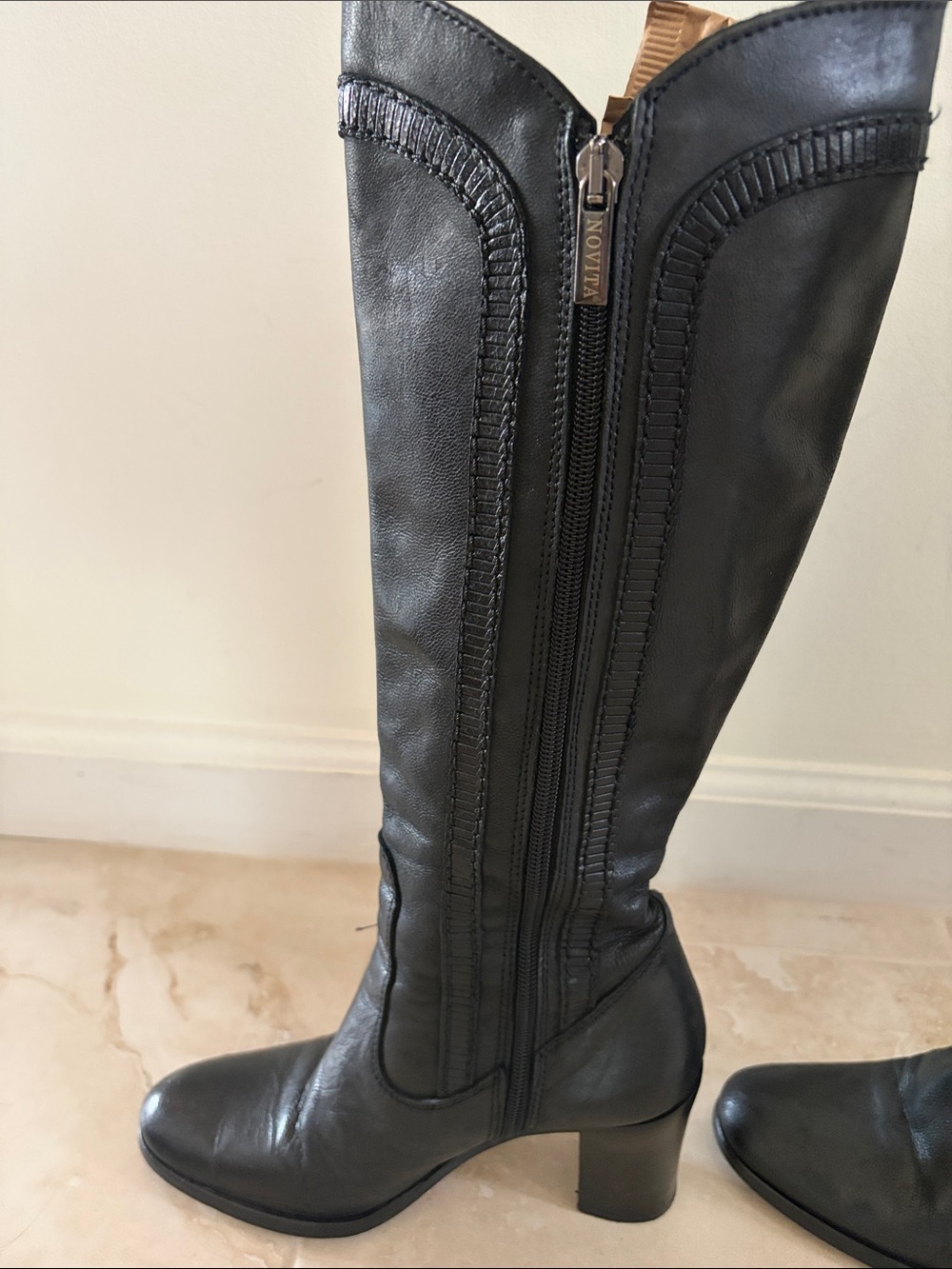 Novita Black Leather Knee-High Women's Boots Size 35 Made In Italy
